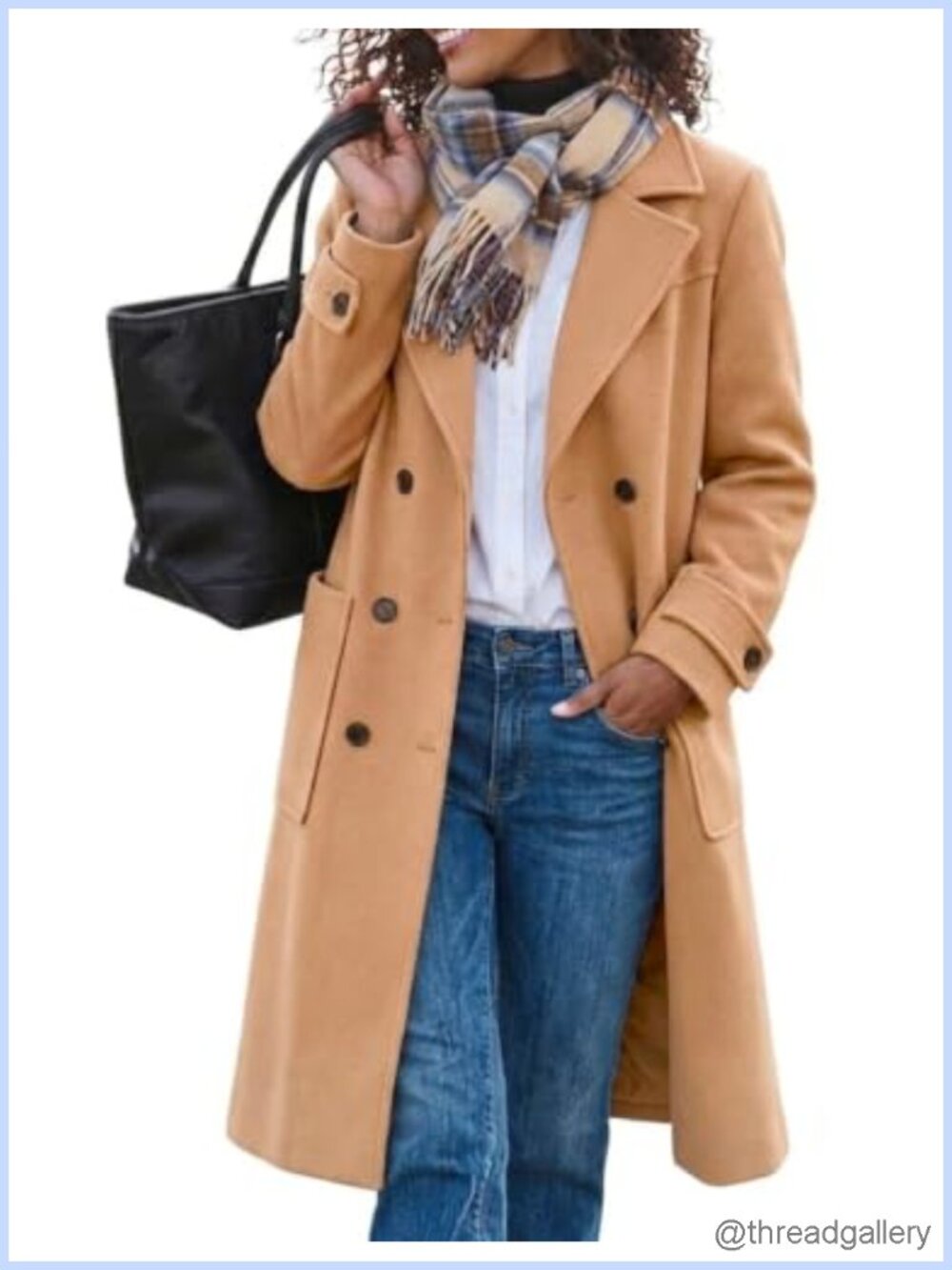 Wool Blend Double Breasted Peacoat Notch Lapel Knee Length Women's Coat
